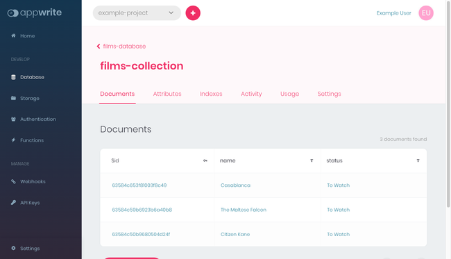 Appwrite collection with documents